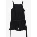 Girl's Shorts Jumpsuit Buttoned Waist Belted Black (4-9 Years)