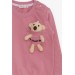 Girl's Sweatshirt With Teddy Bear Accessories, Dry Rose (1.5-5 Years)