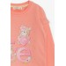 Girl's Sweatshirt Teddy Bear Printed Salmon (1-4 Years)