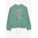 Girl's Sweatshirt With Pocket Text Printed Mint Green (8-14 Years)