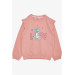 Girl's Sweatshirt Glitter Text Printed Salmon With Sequined Teddy Bear Accessory (Age 1.5-5)