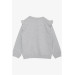 Girl's Sweatshirt Sequined Glitter Text Printed Light Gray Melange (Age 3-8)