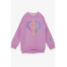 Girl's Sweatshirt Colored Glittery Heart Printed Lilac (6-12 Years)