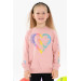Girl's Sweatshirt Colorful Silvery Heart Printed Salmon (6-12 Years)