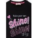 Girl's Sweatshirt With Silvery Sequin Text Printed Black (8-12 Years)