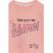 Girl's Sweatshirt Glittery Sequin Text Printed Salmon (8-12 Years)