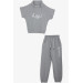 Girl's Suit Text Printed Elastic Light Gray Melange (Ages 9-14)
