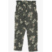Girl's Leggings Pants With Bow Floral Khaki Green (1.5-5 Years)
