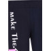 Girl's Tights Letter Printed Navy (8-14 Years)