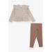 Girl's Tights Suit Patterned Ruffle Shoulder Light Brown (1.5-5 Years)