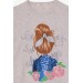 Kız Çocuk Taytlı Takım Pullu Çiçekli Kız Baskılı Bej Melanj (8-12 Yaş)