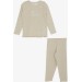 Girl's Tights Suit Sequined Text Embroidered Beige (1.5-5 Years)