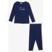 Girl's Tights Suit Sequined Letter Embroidered Navy Blue (1.5-5 Years)