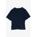Girl's T-Shirt With Flower Print Navy (8-14 Years)