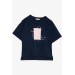 Girl's T-Shirt With Flower Print Navy (8-14 Years)