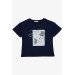 Girl's T-Shirt With Floral Print, Navy (9-14 Years)