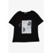 Girl's T-Shirt Floral Printed Black (9-14 Years)
