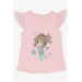 Girl's T-Shirt Crazy Girl Printed Sleeves Embroidery Guipure Pink (1.5-5 Years)