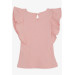 Girl's T-Shirt Frilly-Back Button Salmon (2-6 Years)