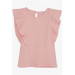 Girl's T-Shirt Frilly Buttoned Salmon (7-12 Years)