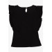 Girl's T-Shirt With Frilled Buttons Black (7-12 Ages)