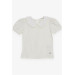Girl's T-Shirt Wide Collar Embroidered Crest Ecru (5-10 Years)