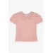 Girl's T-Shirt Wide Collar Embroidered Crest Salmon (5-10 Years)
