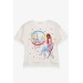 Girl's T-Shirt Heart Glittery Girl Printed Ecru (9-16 Years)