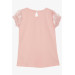 Girl's T-Shirt, Salmon With Embroidered Tulle And Elastic Sleeves (Ages 5-10)