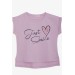 Girl's T-Shirt Decorated With Sequins In The Shape Of A Heart In The Color Mauve, Revealing (10-16 Years)