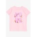 Girl's T-Shirt Glittery Lettering Floral Print Neon Pink (10-16 Years)