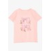 Girl's T-Shirt Glittery Lettering Floral Printed Salmon (10-16 Years)