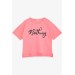 Girl's T-Shirt Gemstone Text Printed Neon Pink (9-16 Years)