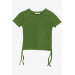 Girl's T-Shirt Khaki Green (8-14 Years) With Pleated Sides