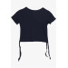 Girl's T-Shirt Navy Blue (8-14 Years) With Pleated Sides