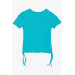 Girl's T-Shirt Pleated Turquoise (8-14 Years)