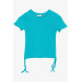 Girl's T-Shirt Pleated Turquoise (8-14 Years)