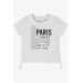 Girl's T-Shirt Letter Printed Glittery Shirred Sides Ecru (9-14 Years)