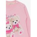 Girl's Teddy Bear Printed Sweatshirt, Dark Pink (1.5-5 Years)