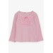 Girl's Long Sleeve Blouse With Guipure And Bow Pink (3-8 Years)