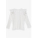 Girl Long Sleeve Blouse With Ruffle Shoulder White (1.5-5 Years)