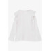 Girl's Long Sleeve Blouse With Ruffle Shoulder White (6-12 Years)