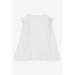 Girl's Long Sleeve Blouse With Ruffle Shoulder White (6-12 Years)