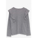 Girl's Long Sleeve Blouse With Ruffle Shoulder Gray (3-8 Years)