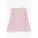 Girl's Long Sleeve Blouse With Ruffle Shoulder Powder (6-12 Years)