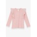 Girl's Long Sleeve Blouse With Frill Shoulder Salmon Melange (1.5-5 Years)