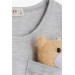 Girl's Long Sleeve Dress Light Gray Melange With Teddy Bear Accessory (Age 3)