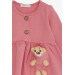 Girl's Long Sleeve Dress With Teddy Bear Accessories, Dry Rose (2-6 Years)