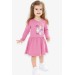 فستان بناتي بأكمام طويلة مزين برسمات طفل لون وردي (1-3 سنوات)