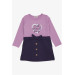 Girl's Long Sleeve Dress With Button Accessories And Bow, Lilac (Ages 3-8)